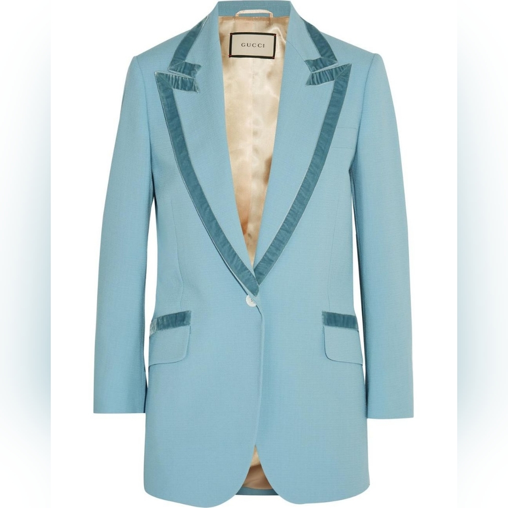 GUCCI Velvet Trim Peak-Lapel Wool blue Blazer NEW with tags